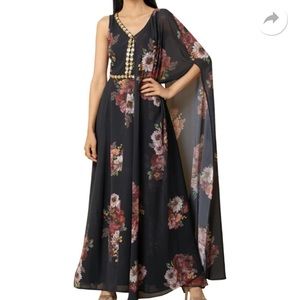 Brand new Black floral tunic with attached cape